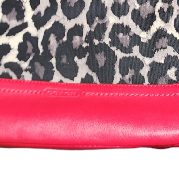 Coach Ocelot Red Leather Black Leopard Print Tote Handbag F25178 - Picture 7 of 15